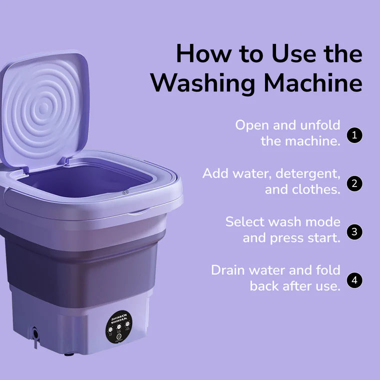 Foldable Mini Washing Machine – Portable Silent Washer with 9L Capacity & Speed Timing