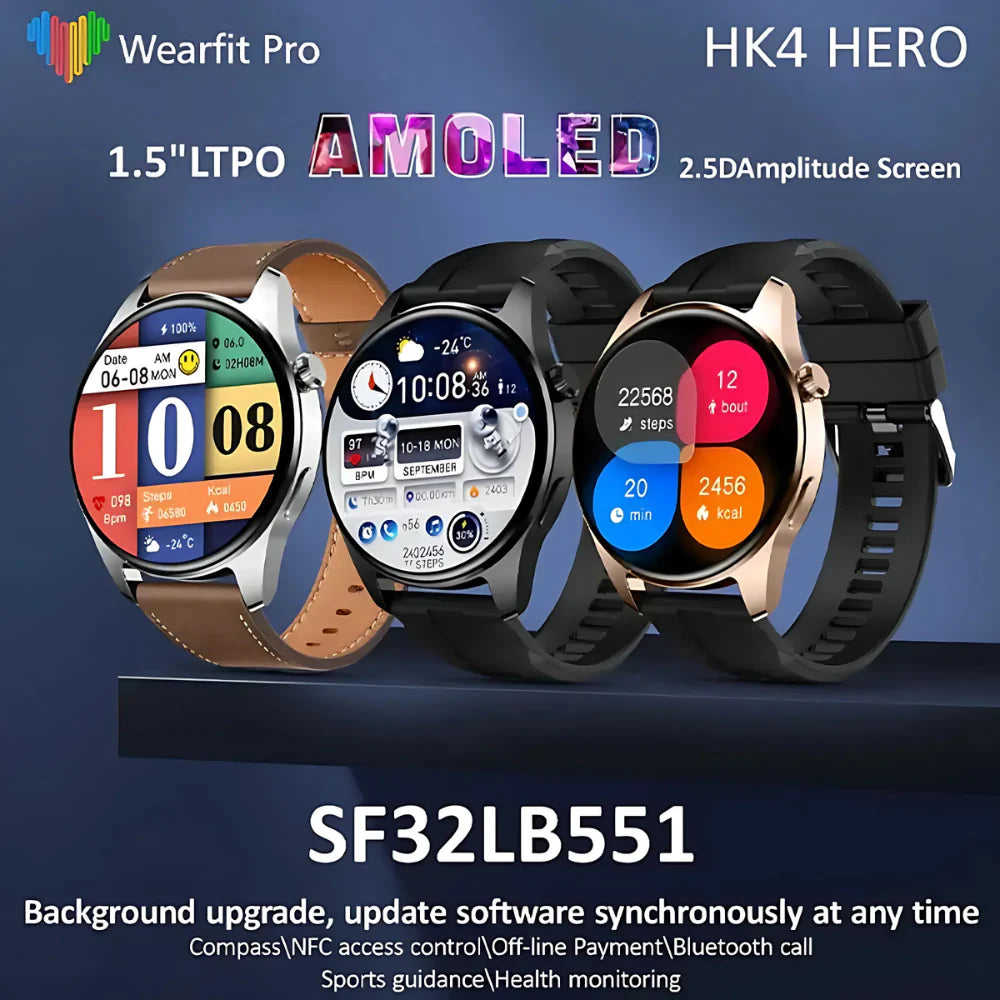 HK4 Hero Smooth AMOLED Display Round Dial Smartwatch