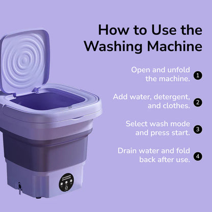 Foldable Mini Washing Machine – Portable Silent Washer with 9L Capacity & Speed Timing